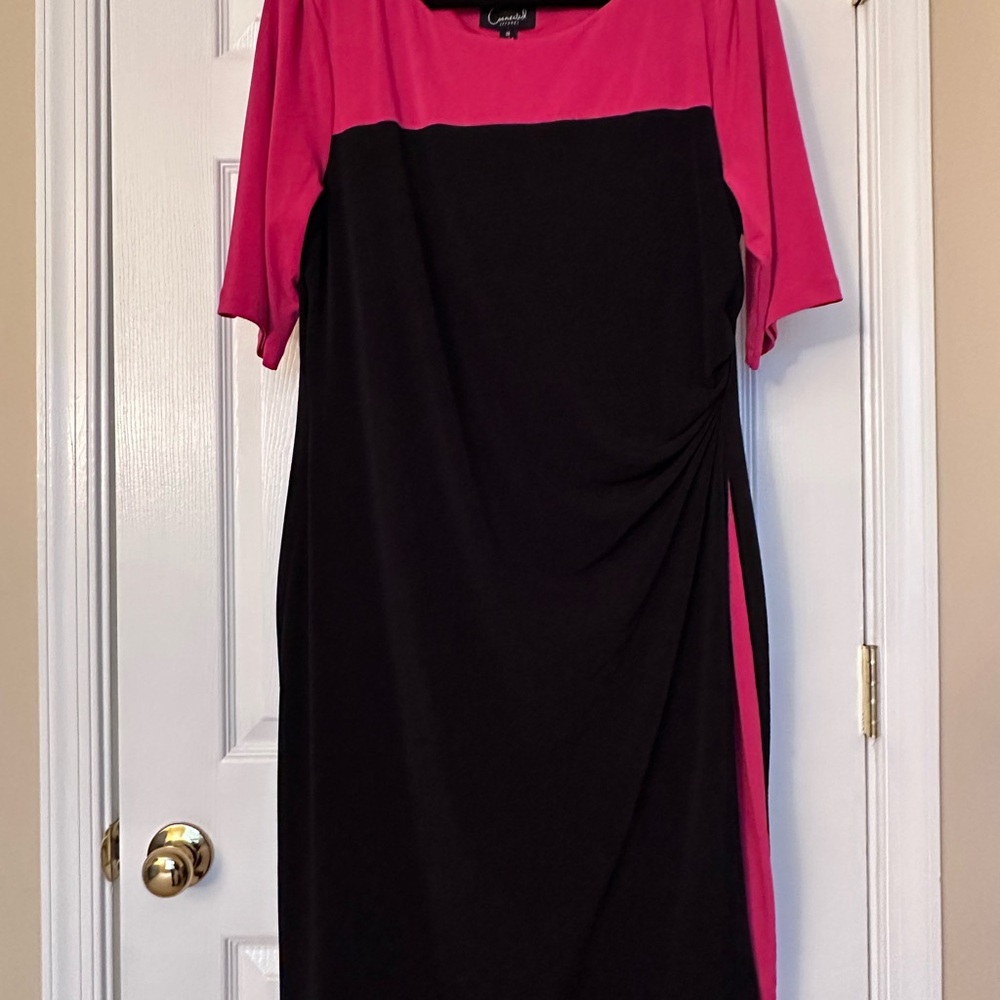 Connected Apparel Black and Pink Midi Dress